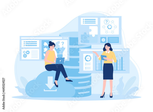 Web hosting, online database storage technology concept flat illustration