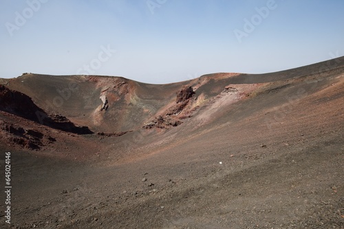 Etna national park panoramic view of volcanic landscape with crater, Catania, Sicily 