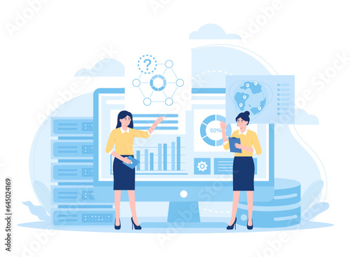 Web hosting, online database storage technology concept flat illustration