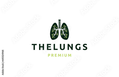 Green leaf lungs care logo design template flat vector