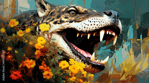 eating plants with wild teeth preying painting art style