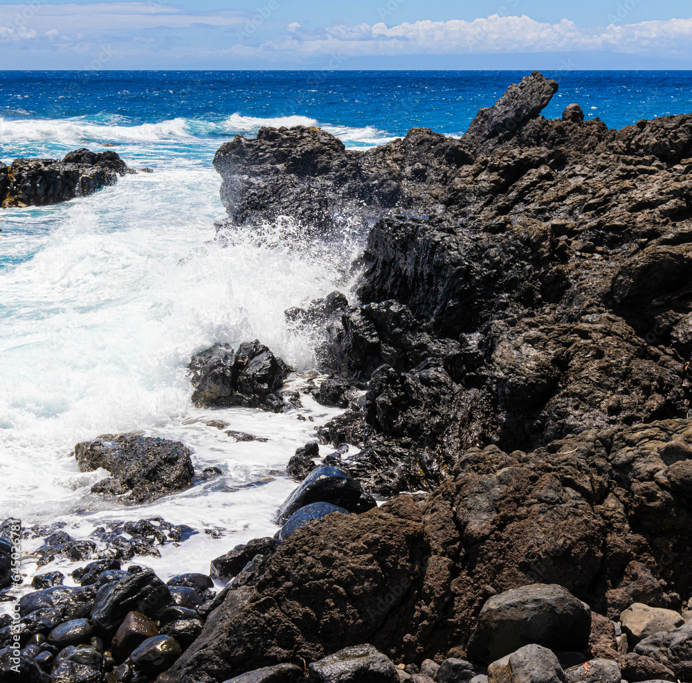 Waves Crashing on The Lava Flow of Kuloa Point, Haleakala National Park, Maui, Hawaii, USA