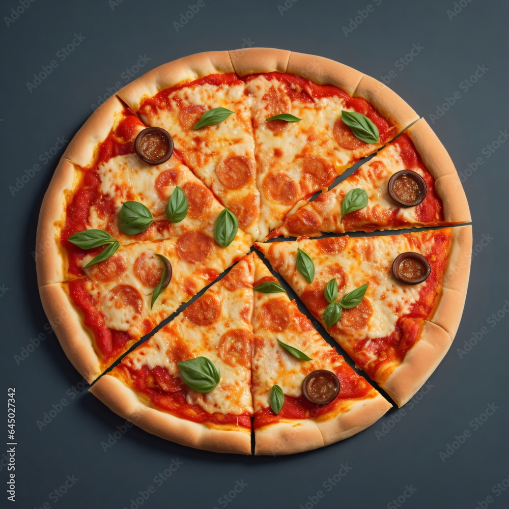 Isolated pizza on a grey background, food photography, cinematic studio lighting. Isolated pizza on a grey background, food photography, cinematic studio lighting.