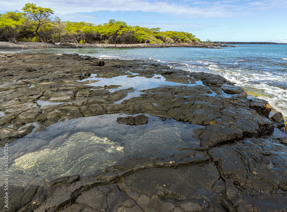 Tide Pools on The Volcanic Shoreline on Kiholo Bay Beach, Hawaii Island, Hawaii, USA