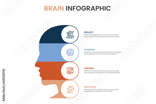 Vector Brain infographic Set. Template for human head diagram, graph, presentation, face chart. Business idea concept with 3, 4, 5, 6, 7, 8 options, parts, steps or processes. Brainstorming.