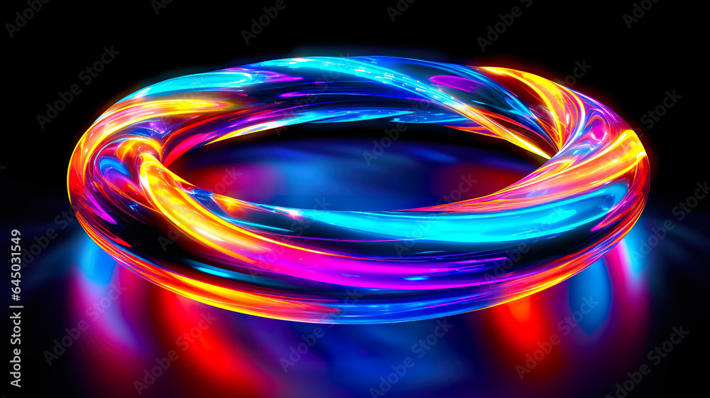  colourful glowing light ring royalty photo, in the style of playful streamlined forms, digital art, spiral group, transparent layers