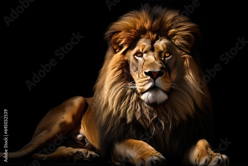 lion on black background looking directly at the camera © idaline!