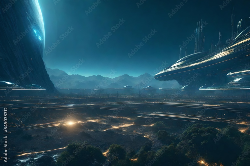 A futuristic space colony on an alien planet