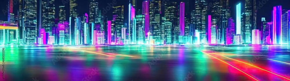 Futuristic city at night with full moon. 3d rendering, Futuristic city at night, 3D rendering. Computer digital drawing, AI Generated