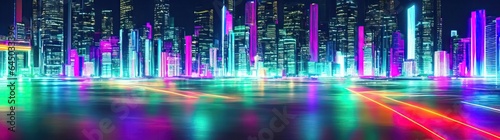 Futuristic city at night with full moon. 3d rendering, Futuristic city at night, 3D rendering. Computer digital drawing, AI Generated