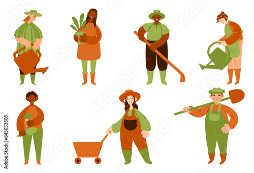 Women and men. Gardening hobby. Vector illustration