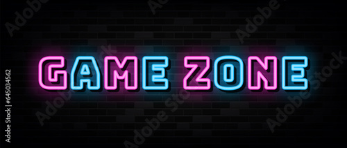 Vector realistic isolated neon sign of Game Zone typography logo
