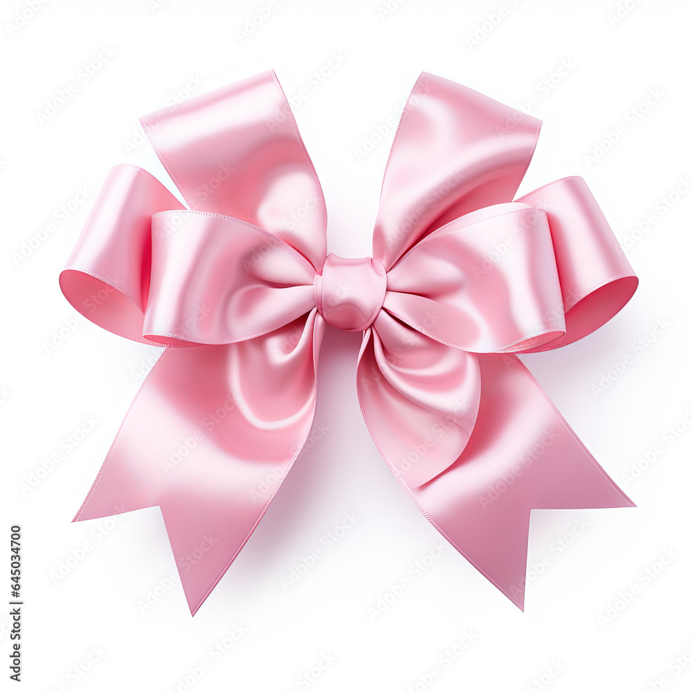 Realistic pretty pink party gift bow decoration against a white background Realistic pretty pink party gift bow decoration against a white background