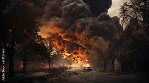 City Engulfed in Apocalyptic Smoke: A Haunting Scene of Urban Devastation. © Ai Studio