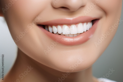 Generative AI concept close up cropped photo of woman mouth with perfect white bright smile and healthy teeth