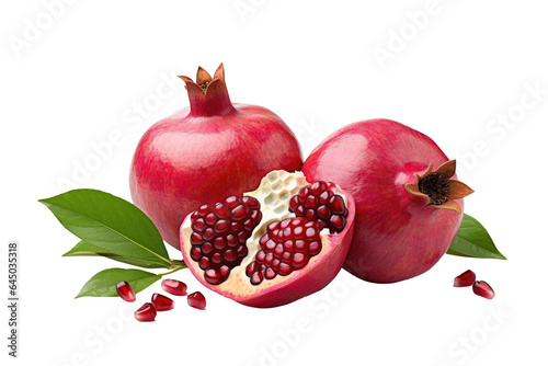 Ripe Pomegranate with slice isolated on transparent background, ripe tropical natural fruit concept, Healthy food with high of vitamin and minerals. Freshness of juicy fruit.