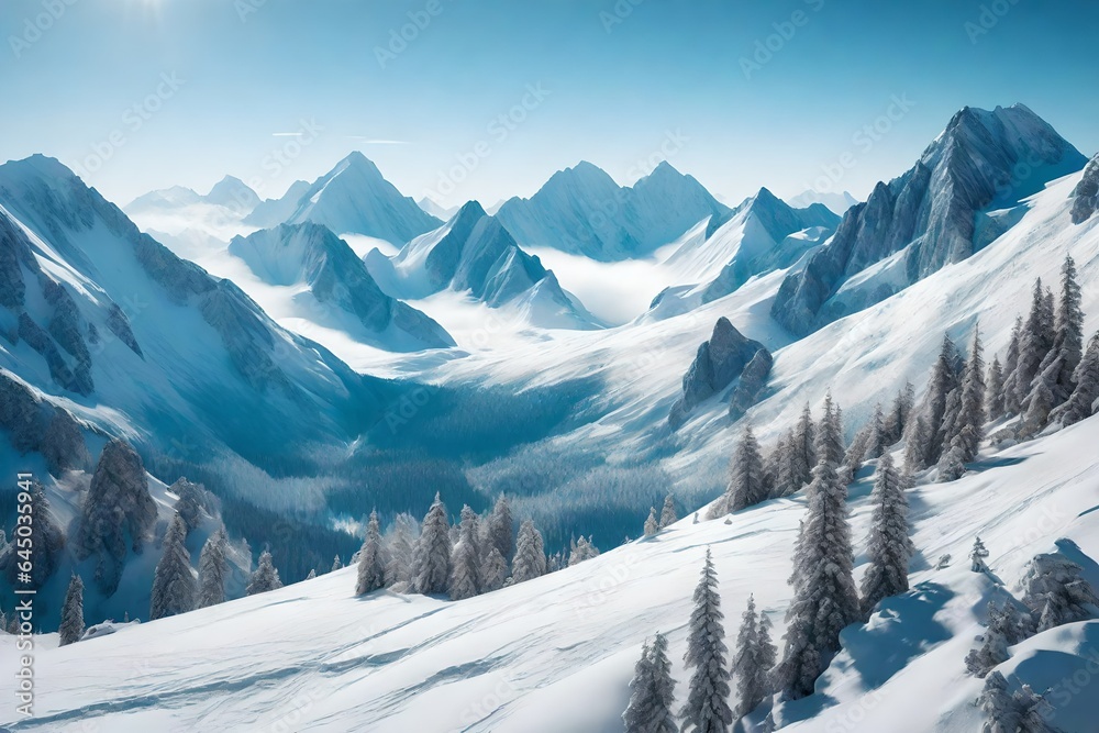 An artistic representation of a serene mountain landscape
