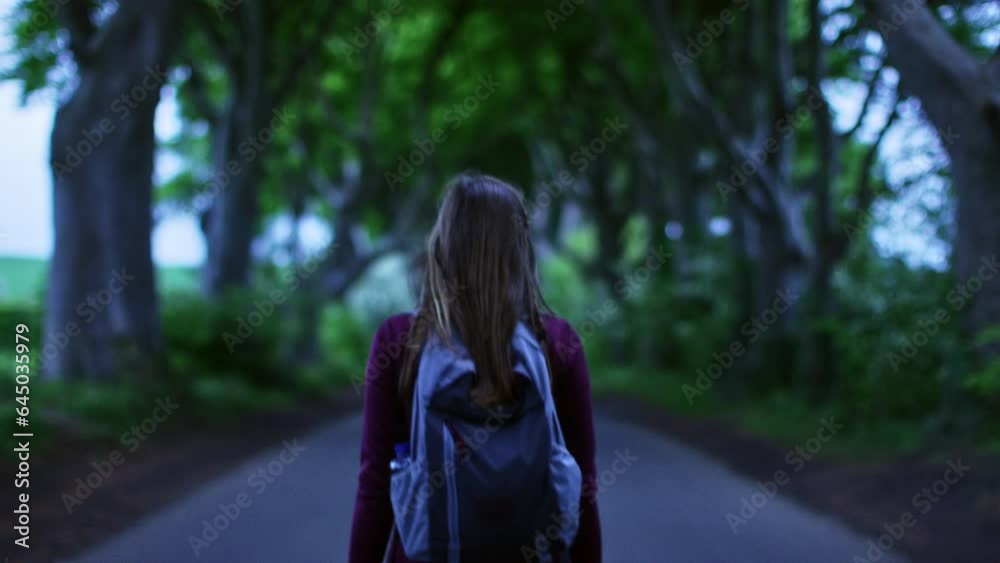 Dark Hedges girl walking alone