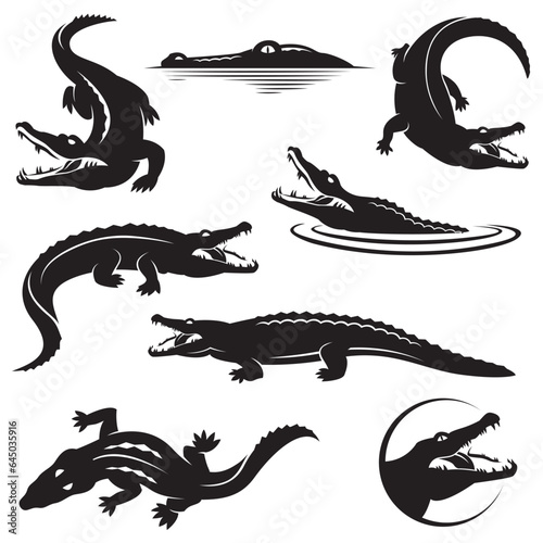 collection of crocodile icons isolated on white background