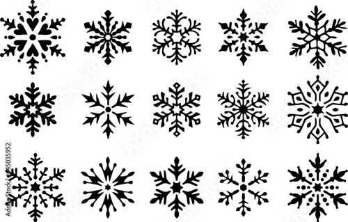 Winter  frost and snow symbol  snowflakes. Set of white snowflakes in High HD resolution.  Christmas and new year season icons on white background. 