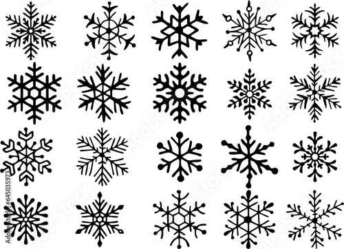 Set of snowflakes. Winter, frost and snow symbol. High resolution icons.  Christmas and new year season icons on white background.  © munir