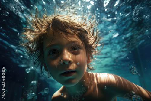 Cute child swimming in pool underwater © Michael