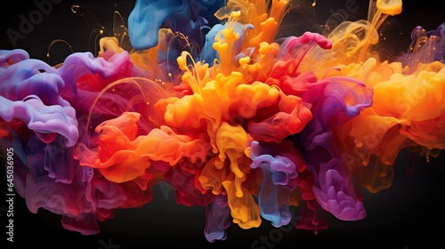 A burst of colored liquid suspended in mid-air, frozen in time like a delicate explosion of pigmented energy