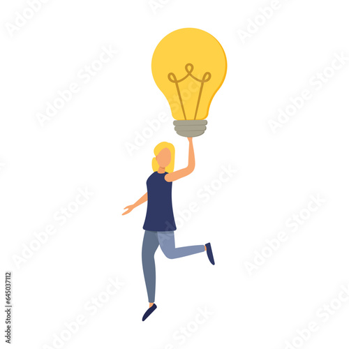 Brainstorming, project management, generating new ideas. Woman with a light bulb. Illustration.