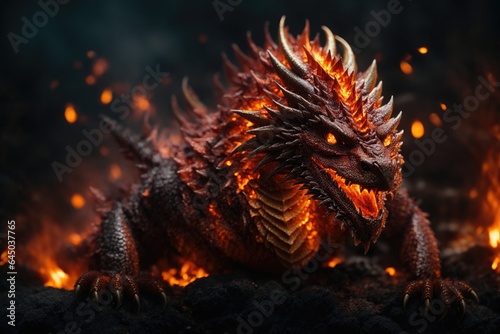 Fotografie, Obraz portrait of A fiery inferno of miniature dragon. ai generative