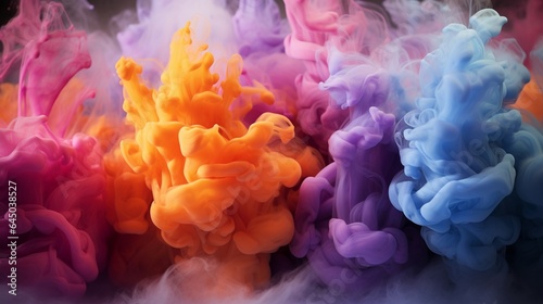 A burst of colored smoke rising into the air, creating an ethereal and dreamlike atmosphere around it