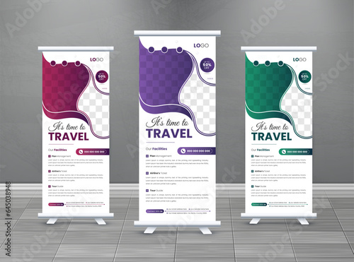 Business Roll Up Banner stand vector creative design. Sale banner stand or flag design layout. Modern Exhibition Advertising vector.