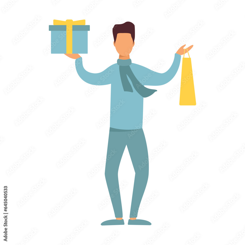 Holiday discounts. A man goes shopping. Vector illustration. Holiday discounts. A man goes shopping. Vector illustration.