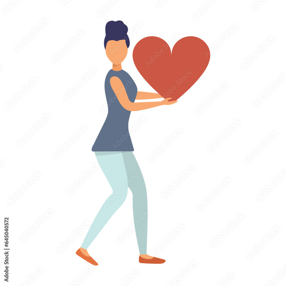 Valentine's Day concept. Lover celebrates Valentine's Day. Woman with a heart in her hands. Illustration. Valentine's Day concept. Lover celebrates Valentine's Day. Woman with a heart in her hands. Illustration.