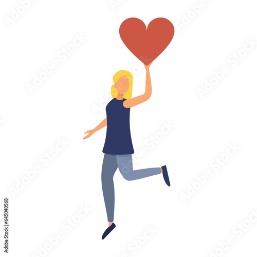 Valentine s Day concept. Lover celebrates Valentine s Day. Woman with a heart in her hands. Illustration.