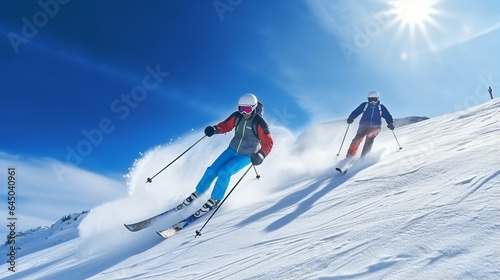 Skiers in ski resort. Generative Ai