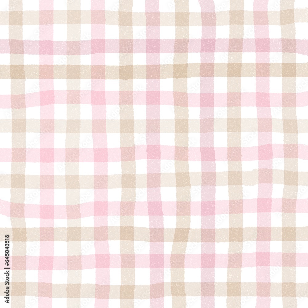 Pink Beige Gingham Check Hand Drawn Background Pink Beige Gingham Check Hand Drawn Background