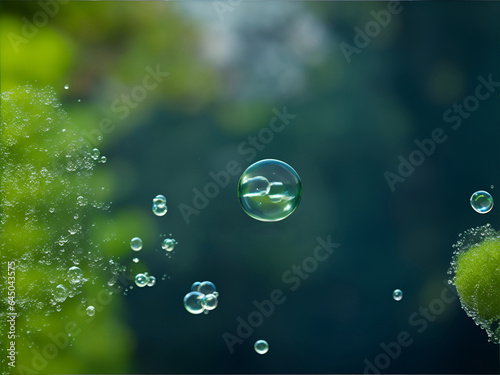 Bubbles H2 hydrogen innovation zero emissions technology. Reduce carbon dioxide and greenhouse gases production fuel station. renewable fuel green energy.Green hydrogen. Hand aditing AI Generated