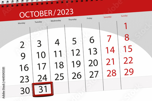 Calendar 2023, deadline, day, month, page, organizer, date, October, tuesday, number 31 photo