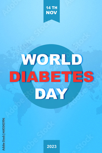 World diabetes day 14 november 2023, abstract logo in blue colors with world map, diabetes awareness month, modern creative banner with blue circle, diabetes medical symbol
