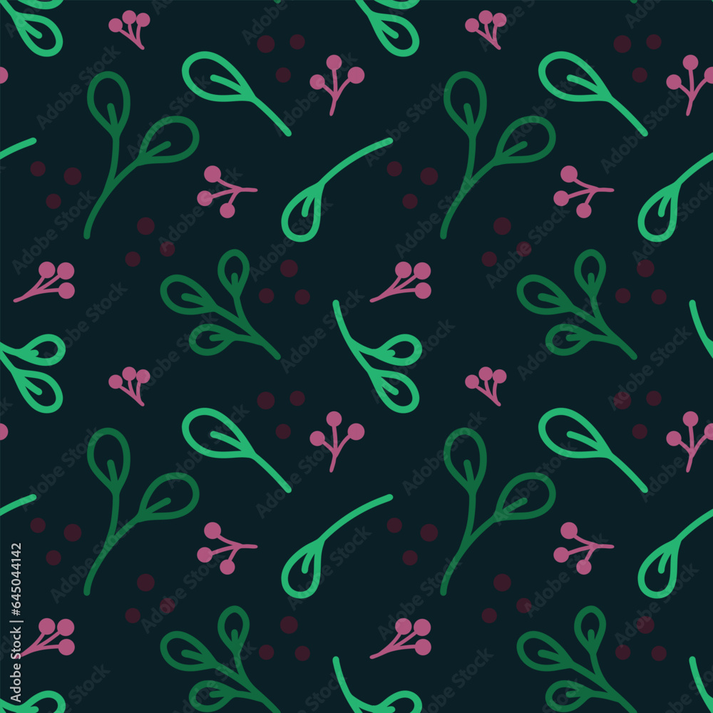 Vector seamless pattern and abstract background with green leaves for packaging of organic and healthy food, natural cosmetics and vegan products