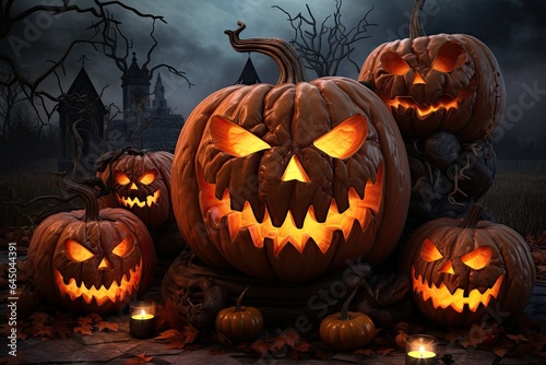 Halloween pumpkin jack-o-lantern on a dark background.