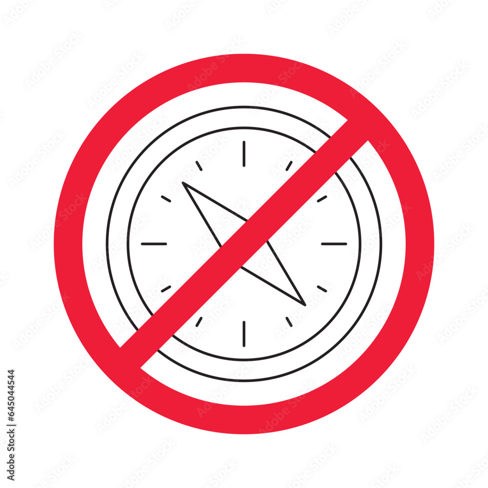 Prohibited compass vector icon. No compass flat sign design. Forbidden compass icon. Warning, caution, attention, restriction, danger symbol pictogram Prohibited compass vector icon. No compass flat sign design. Forbidden compass icon. Warning, caution, attention, restriction, danger symbol pictogram