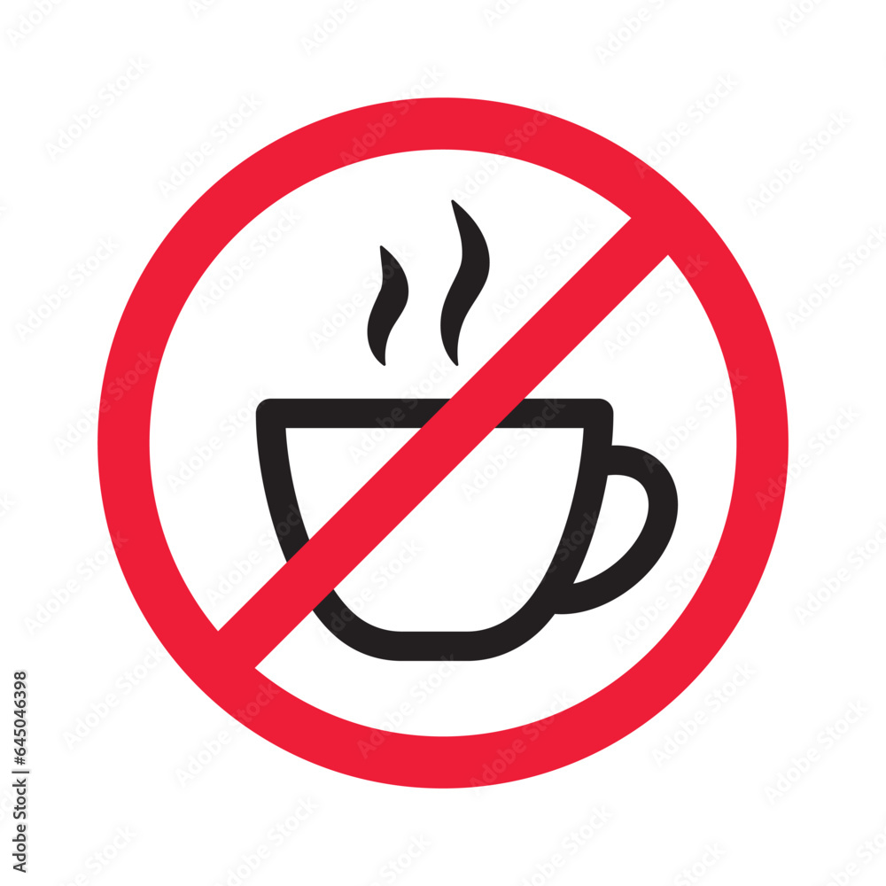 Prohibited coffee vector icon. No coffee icon. Forbidden espresso icon. No cappuccino vector sign. Warning, caution, attention, restriction, danger flat sign design symbol pictogram Prohibited coffee vector icon. No coffee icon. Forbidden espresso icon. No cappuccino vector sign. Warning, caution, attention, restriction, danger flat sign design symbol pictogram