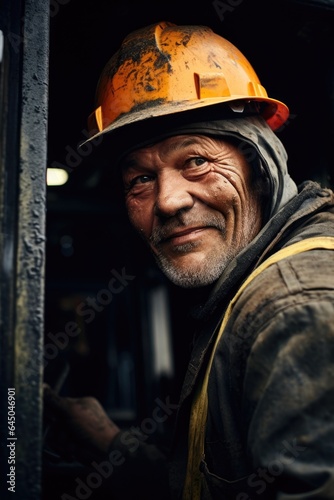 Coal mine worker, close up. Generative AI