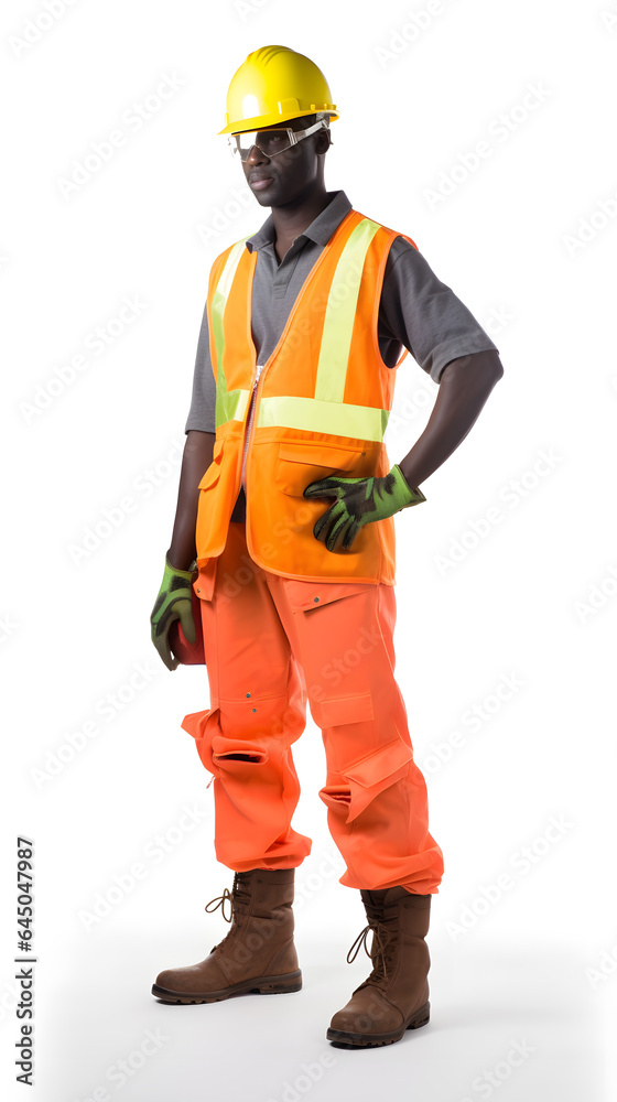 Industry Worker Man manager standing with folded arms wearing safety helmet on white isolated background. Generation AI Industry Worker Man manager standing with folded arms wearing safety helmet on white isolated background. Generation AI
