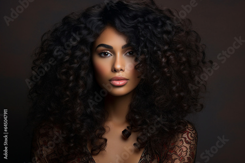 Generative AI portrait picture of young attractive multinational female with volume afro curls