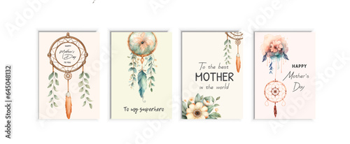 Happy Mother's Day Calligraphy abstract art background vector. Dream catcher with lily flowers.