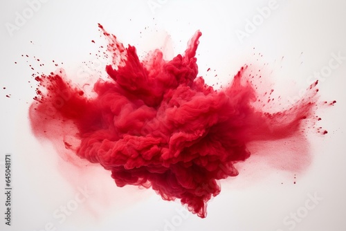 White background with red powder explosion. Generative AI
