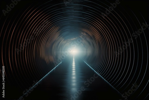 Abstract tunnel with bright light appearing at the end. Generative AI