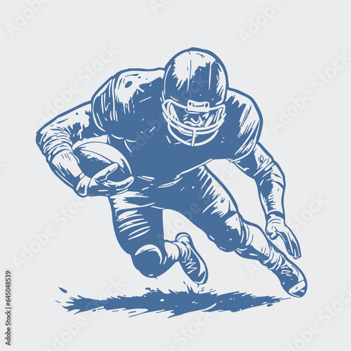 American football player. Vector illustration. In hand drawn style, linocut like